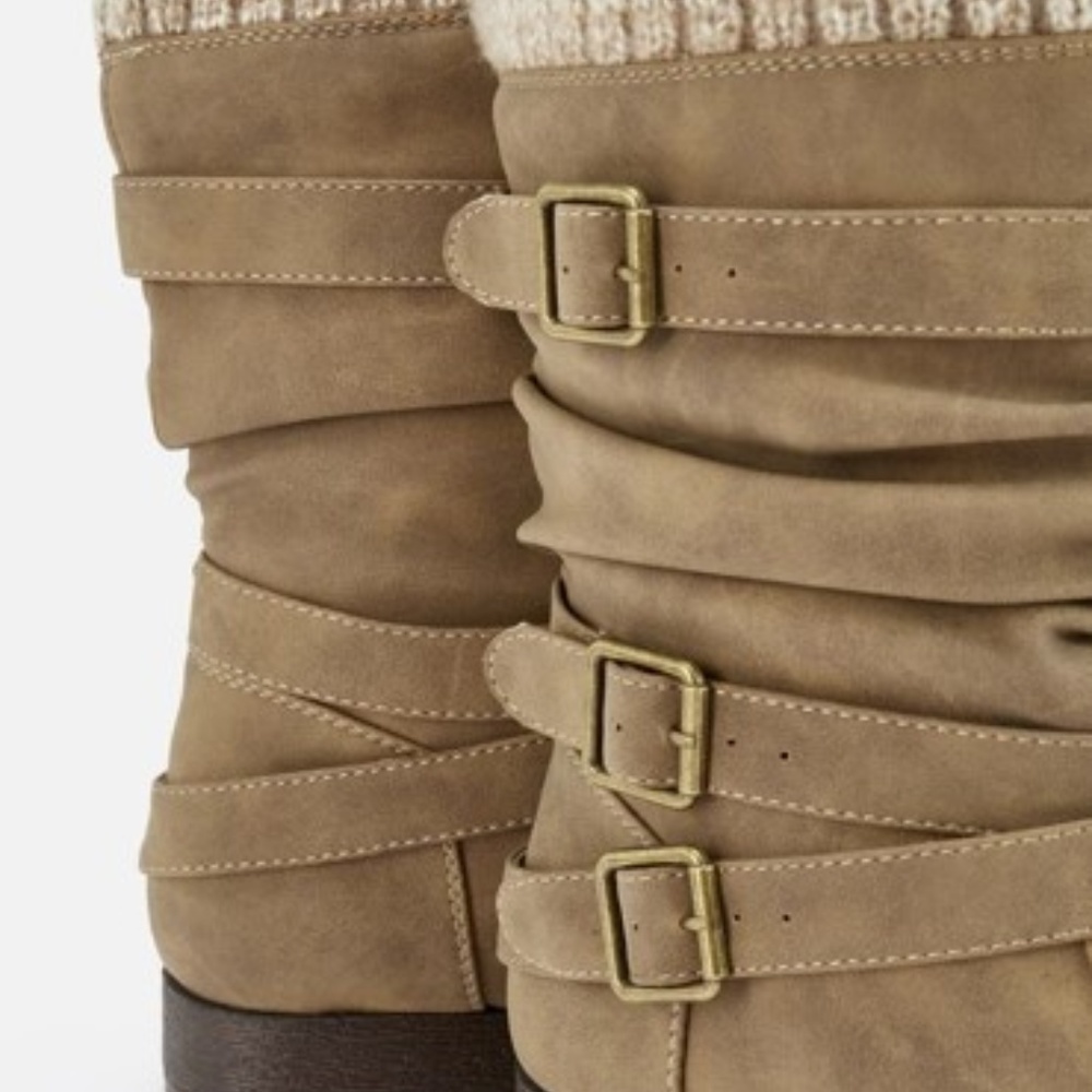 Brand New Winter Sweater Cuff Tan Flat Boot - Picture 5 of 5